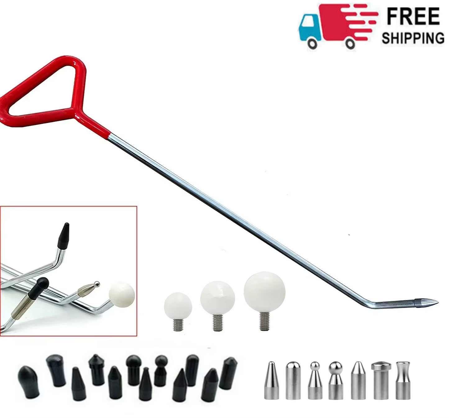 Car Dent Repair Hooks Stainless Steel Push Rods, Car Body Dent Removal Crowbar Kit for Car Body Dents and Hail Damage Removal