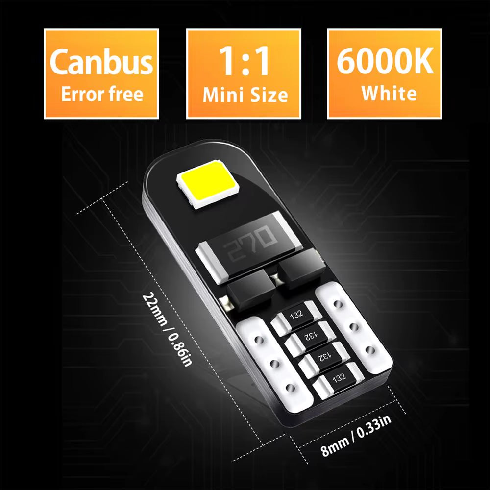 10Pcs W5W T10 LED Canbus No Error Bulb Car Interior Light 194 LED Signal Lamp for Mercedes-Bens Bmw Audi Ford 6000K 12V