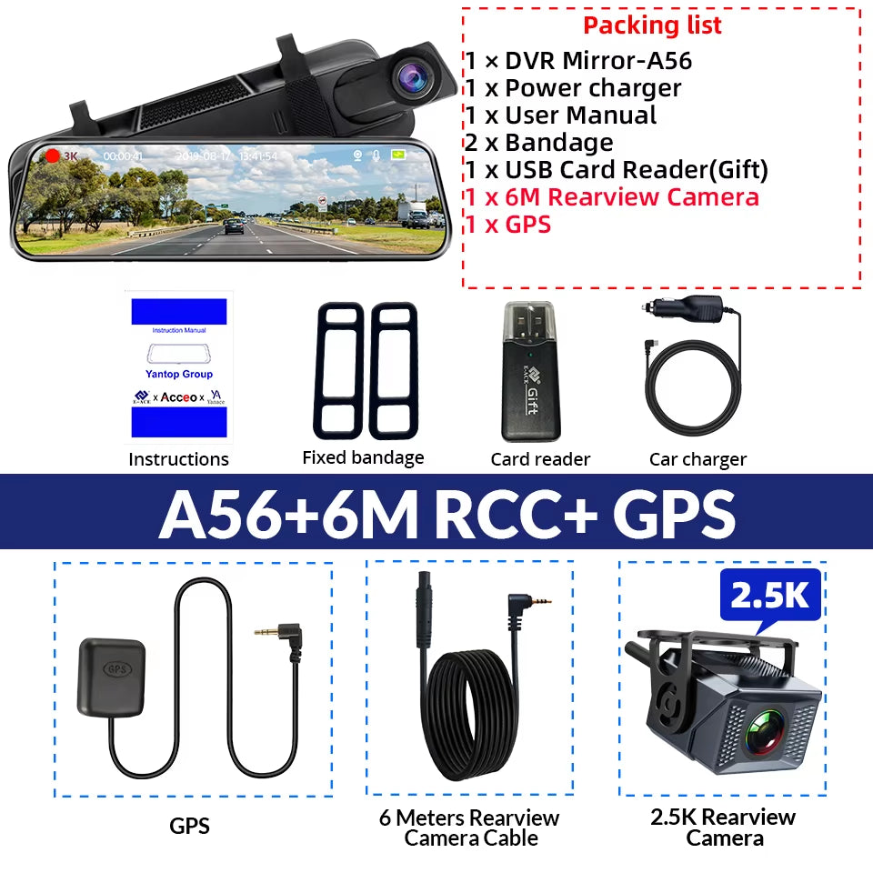 10" Smart Dash Cam 3K Front Optional 2.5K Rear Wifi 170° Super Night Vision Black Box GPS WIFI 24H Parking Monitor Loop Record