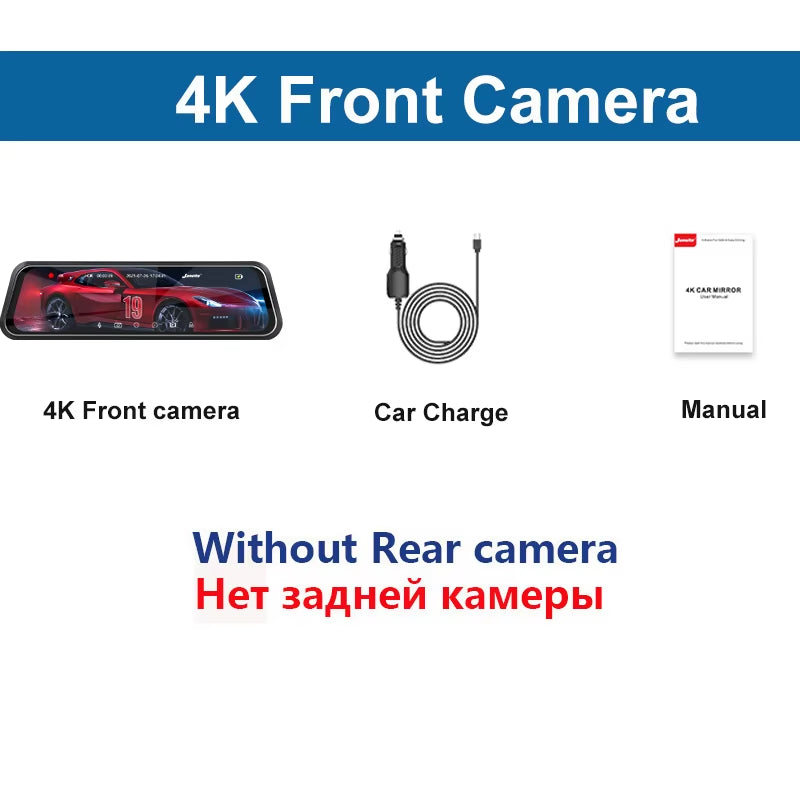 10" Car DVR 4K+1080P Dash Cam Touch Screen 2160P Dual Lens Rear View Mirror Backup Camera GPS Track Playback 24H Parking