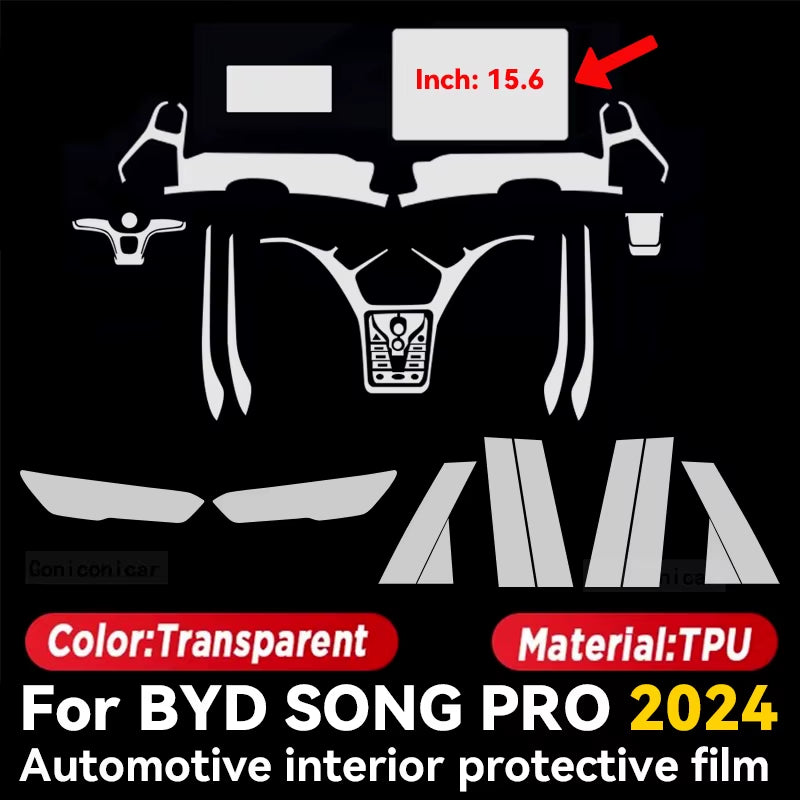 For BYD SONG PRO 2024 Car Interior Protective Film Center Navigation Instrucment Anti-Scratch Sticker Accessories