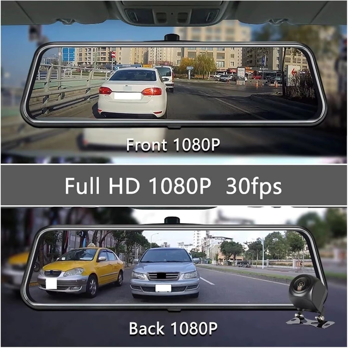 10'' 1080P Car Mirror Dash Cam DVR Rearview Camera Dual Lens IPS Touch Screen Stream Media Night Vision Drive Video Recorder (Co