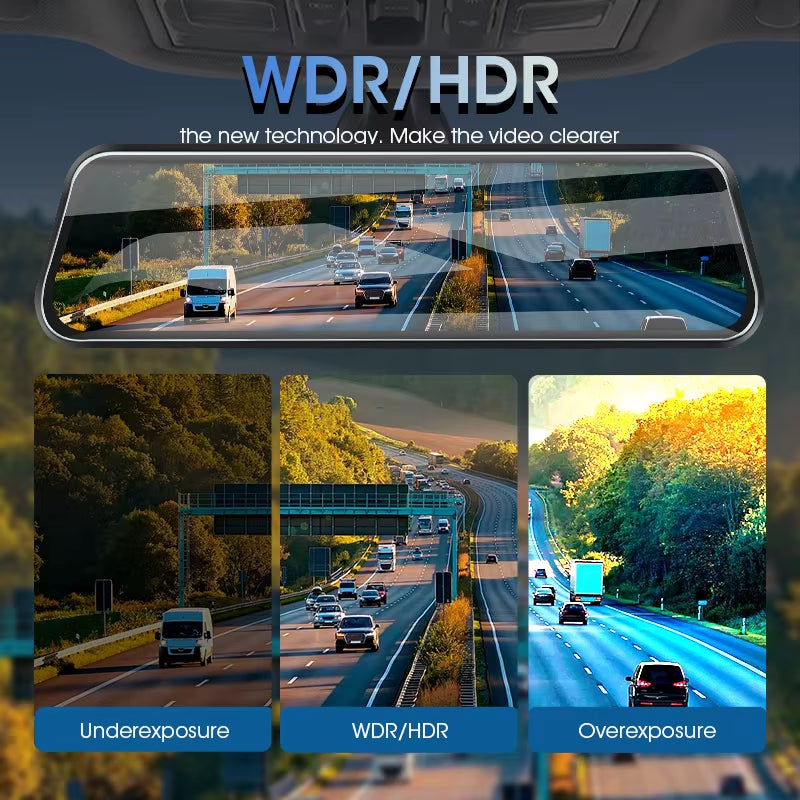 10" Car DVR 4K+1080P Dash Cam Touch Screen 2160P Dual Lens Rear View Mirror Backup Camera GPS Track Playback 24H Parking