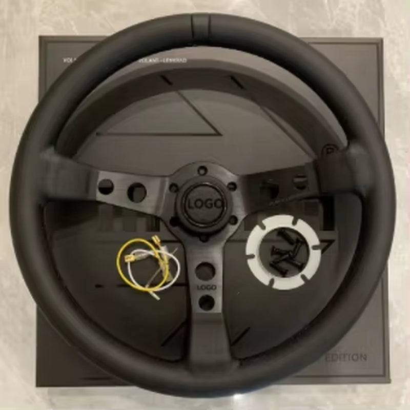 MO MO 14Inch 350Mm Car Steering Wheel Suede Leather/Genuine Leather Deep Concave Drift JDM Racing Black Edition