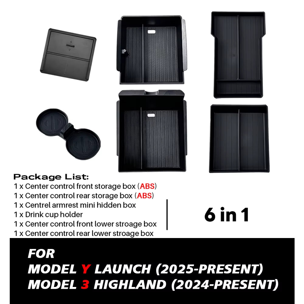 For Tesla New Model 3 HIGHLAND 2024 2025 Center Console Storage Armrest Storage Box Upper&Lower Flocking Accessories New