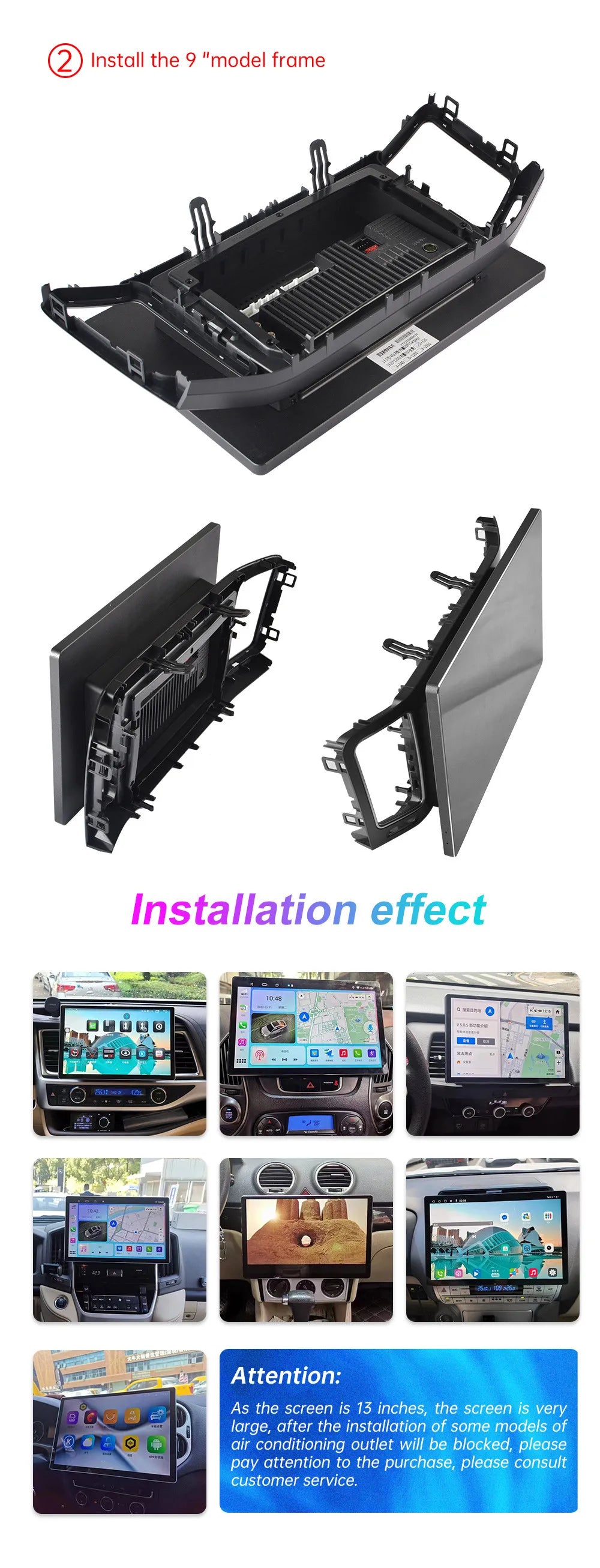 13 Inch 2 Din for Tesla-Style Car Android Radio Stereo Video Player GPS for 9/10-Inch Frame Panel 2Din Universal Carplay Auto