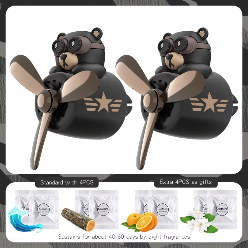 Rotating Airplane Pilot Bear Car Air Fresheners Accessories Interior Decorations Fan Vent Clips Perfume Fragrance Diffuser Aroma