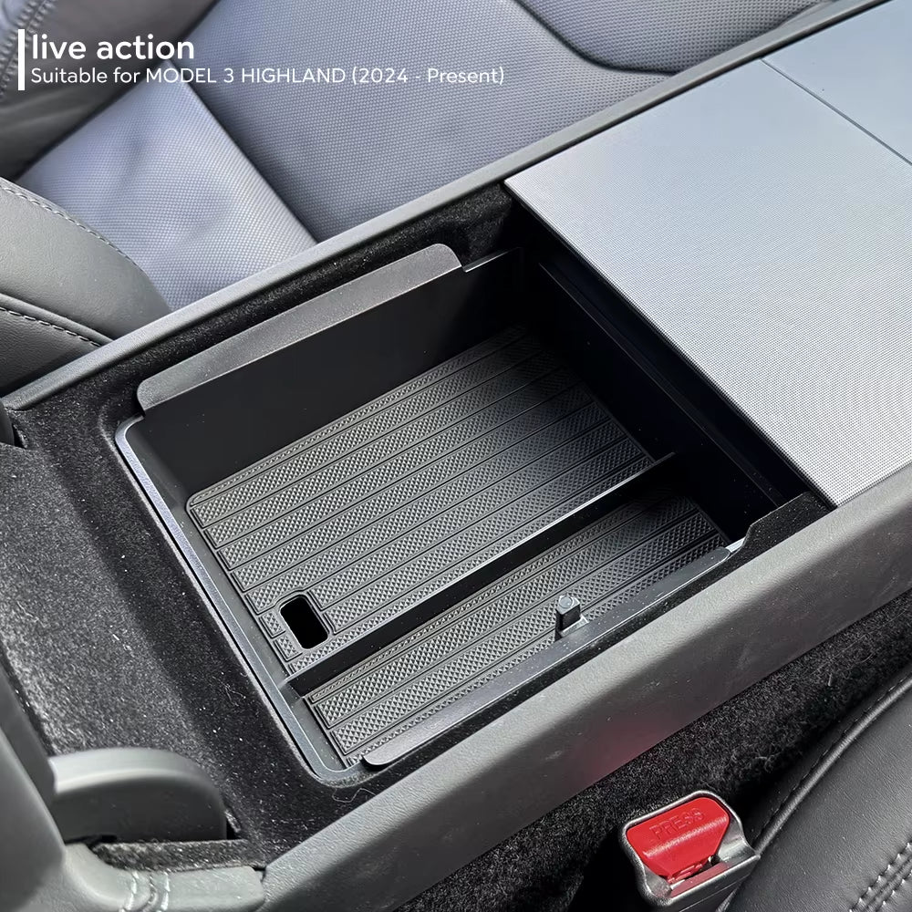 For Tesla New Model 3 HIGHLAND 2024 2025 Center Console Storage Armrest Storage Box Upper&Lower Flocking Accessories New