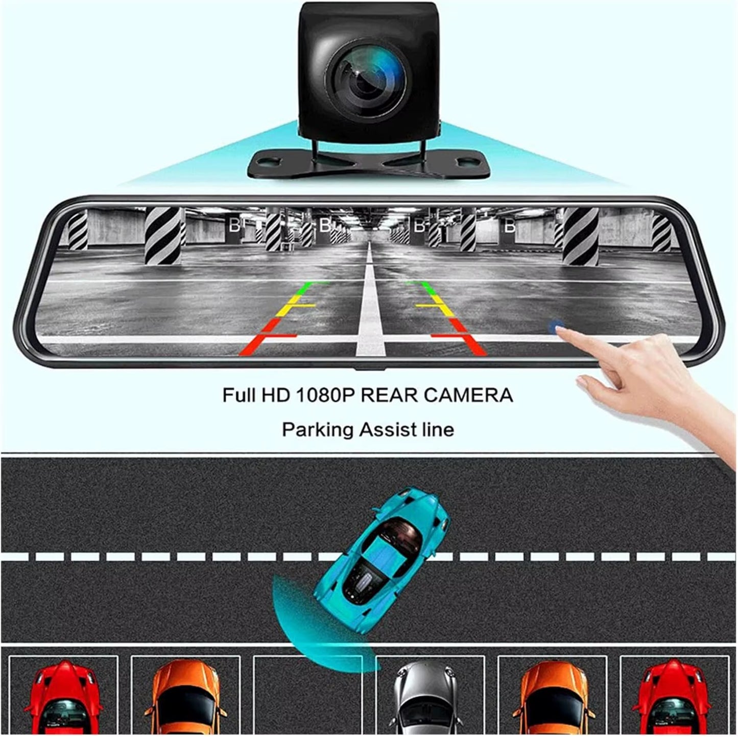 10'' 1080P Car Mirror Dash Cam DVR Rearview Camera Dual Lens IPS Touch Screen Stream Media Night Vision Drive Video Recorder (Co