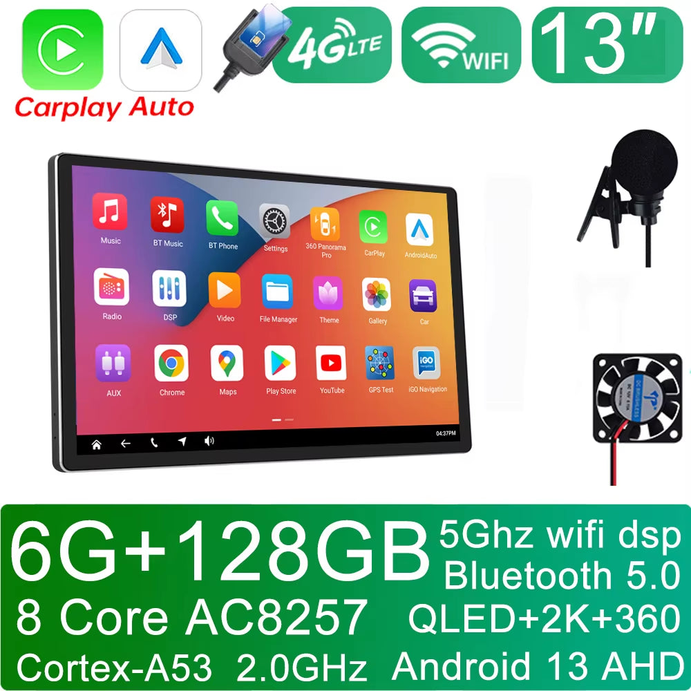 13 Inch 2 Din for Tesla-Style Car Android Radio Stereo Video Player GPS for 9/10-Inch Frame Panel 2Din Universal Carplay Auto