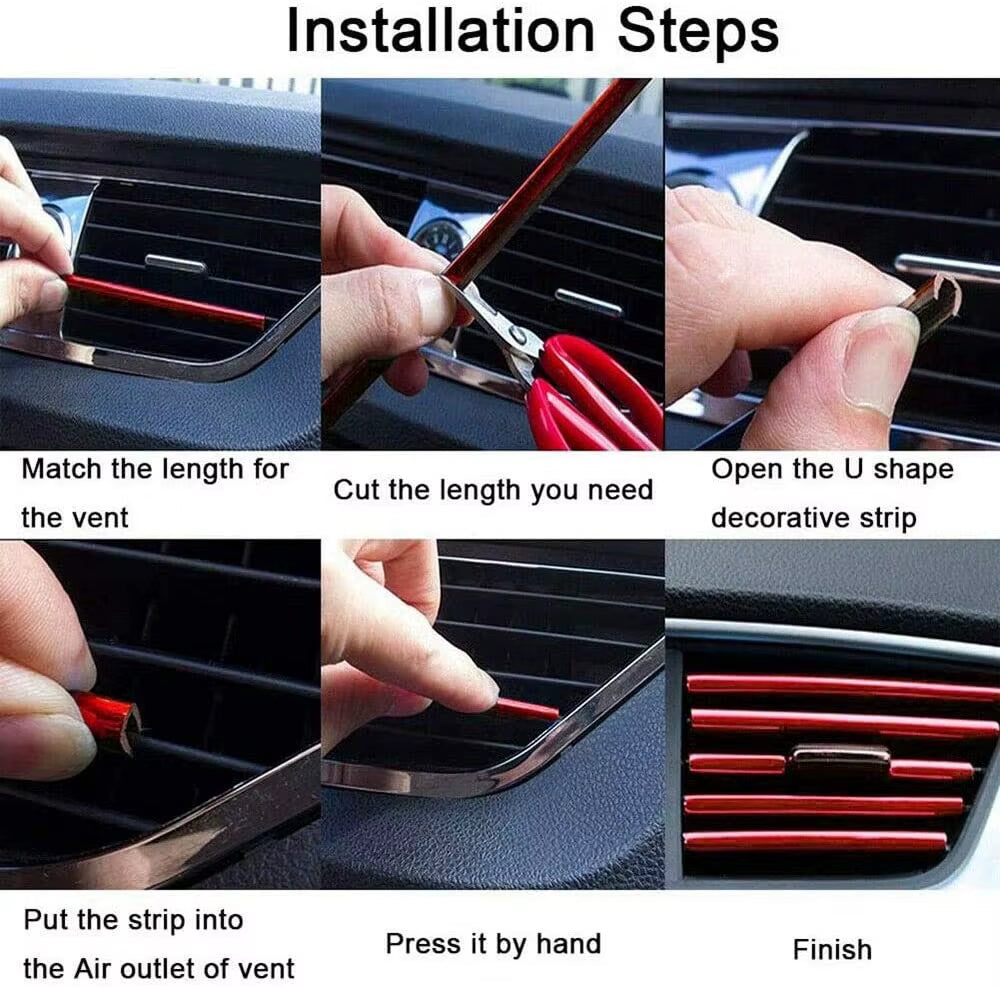 10 Pcs Car Air Vent Grille Decoration Trim Sticker U Style Air Conditioner Outlet Decoration Strip Car Decoration