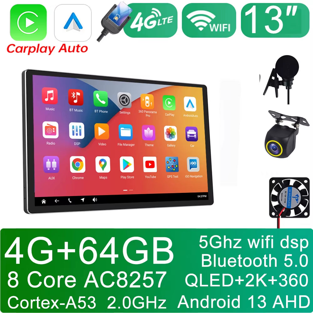 13 Inch 2 Din for Tesla-Style Car Android Radio Stereo Video Player GPS for 9/10-Inch Frame Panel 2Din Universal Carplay Auto