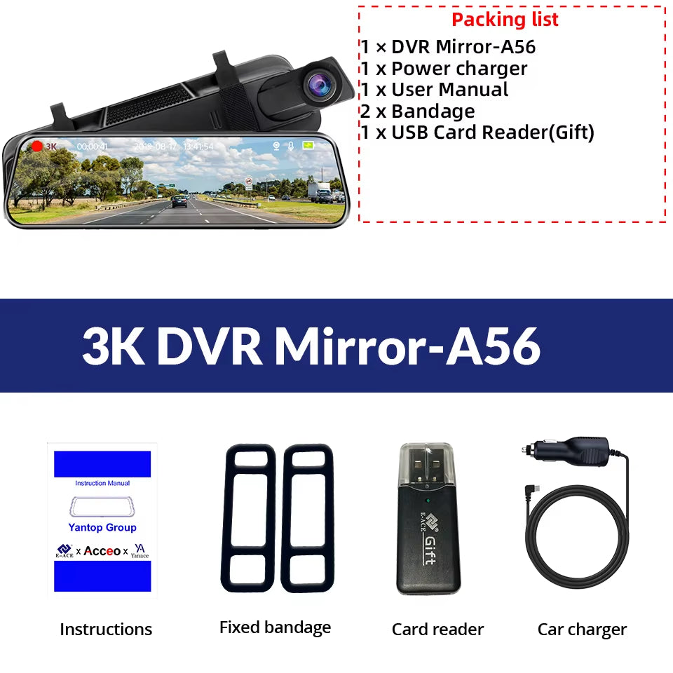 10" Smart Dash Cam 3K Front Optional 2.5K Rear Wifi 170° Super Night Vision Black Box GPS WIFI 24H Parking Monitor Loop Record
