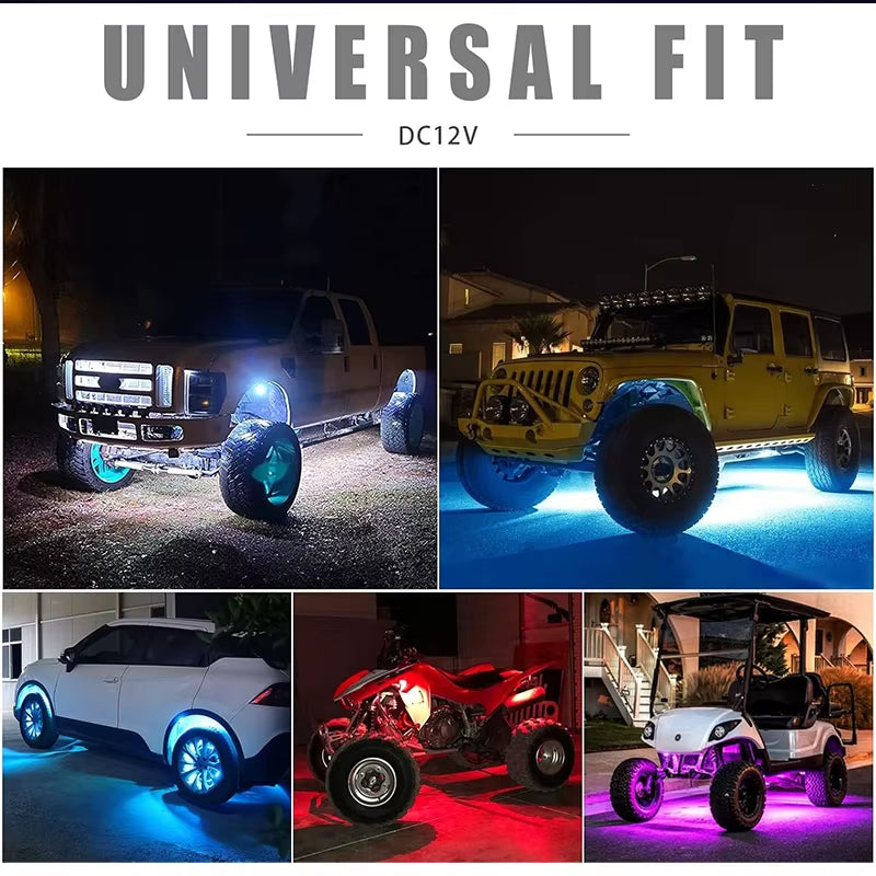 Car Underbody Lights Rock Lights Waterproof Underglow Car Led Ground Lighting App Control 12V Trail Rig Light Vehicle SUV Trucks