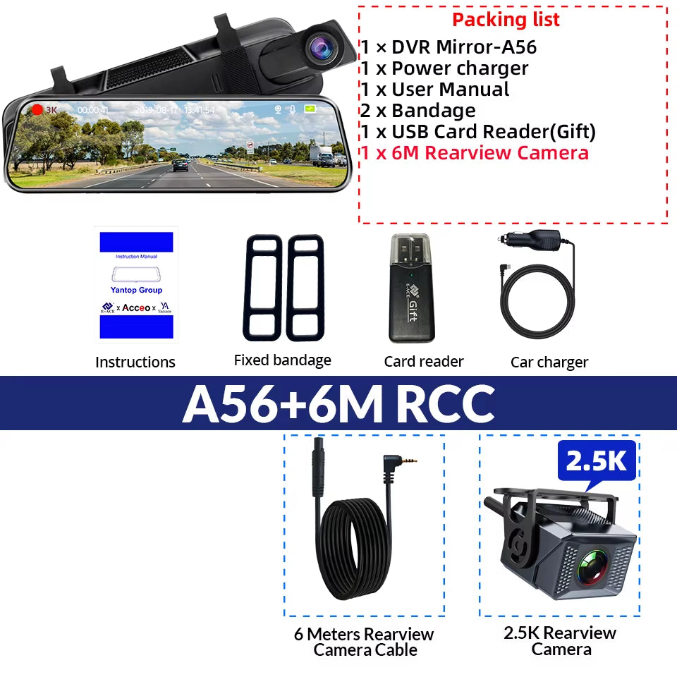 10" Smart Dash Cam 3K Front Optional 2.5K Rear Wifi 170° Super Night Vision Black Box GPS WIFI 24H Parking Monitor Loop Record