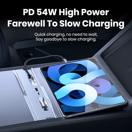 YZ for Tesla Model 3 Highland Model Y Juniper 2025 54W Quick Charger USB Shunt Hub Intelligent Docking Station Car Adapter Power