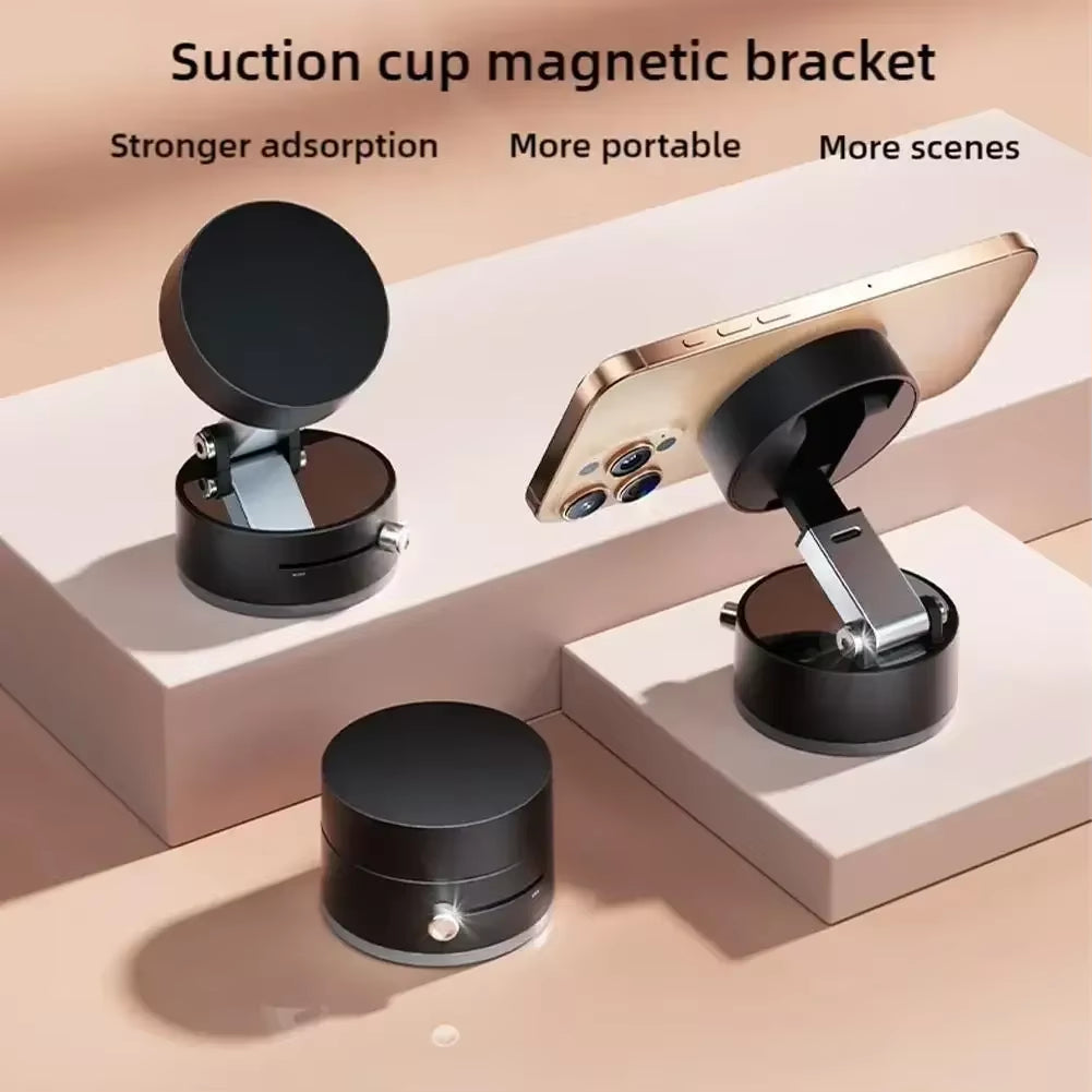 Foldable Car Phone Holder Vacuum Double-Sided Magnetic Dashboard GPS Stand for Magsafe Iphone 16-12 Pro Max Samsung Xiaomi Mount