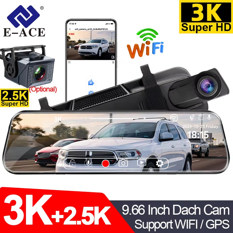 10" Smart Dash Cam 3K Front Optional 2.5K Rear Wifi 170° Super Night Vision Black Box GPS WIFI 24H Parking Monitor Loop Record