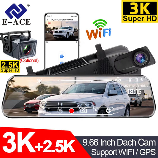10" Smart Dash Cam 3K Front Optional 2.5K Rear Wifi 170° Super Night Vision Black Box GPS WIFI 24H Parking Monitor Loop Record