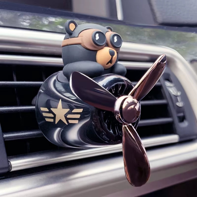 Rotating Airplane Pilot Bear Car Air Fresheners Accessories Interior Decorations Fan Vent Clips Perfume Fragrance Diffuser Aroma