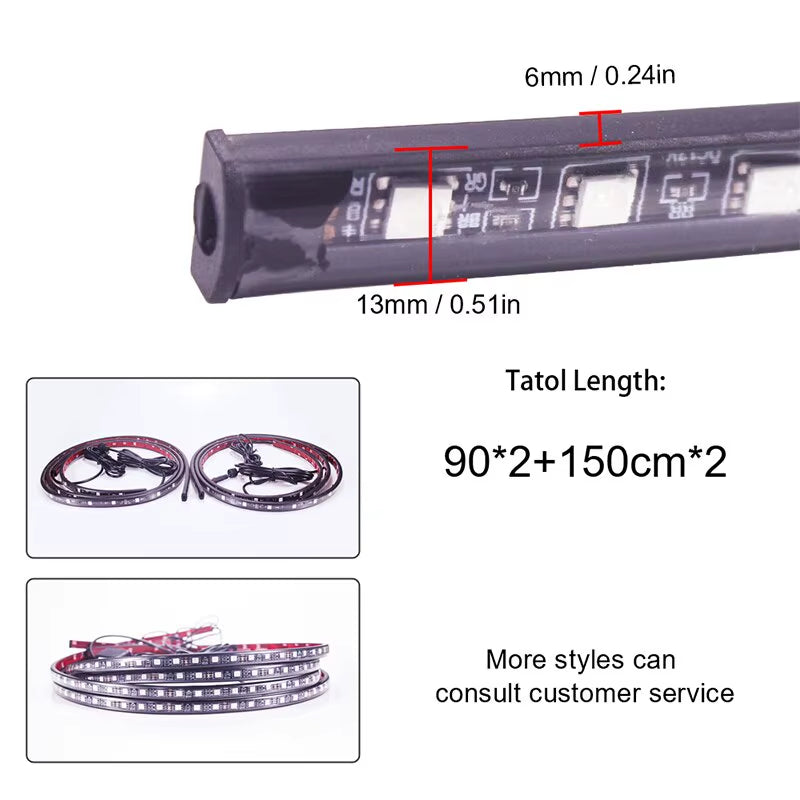 Car Flexible Underglow Strip Light Remote APP Control RGB Decorative Atmosphere Lamp Car Underbody Led Neon Decoration Light