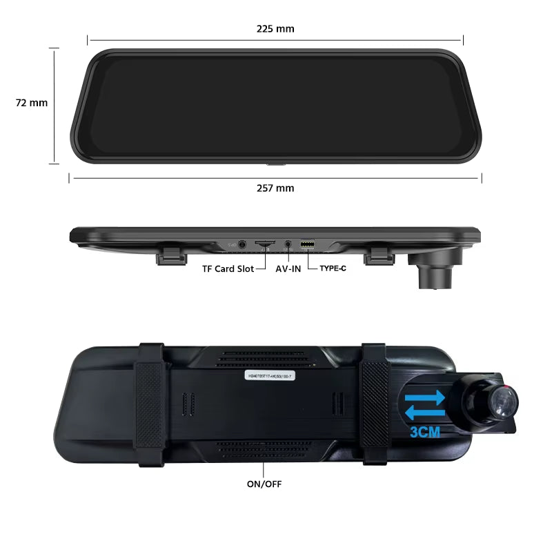 10" Smart Dash Cam 3K Front Optional 2.5K Rear Wifi 170° Super Night Vision Black Box GPS WIFI 24H Parking Monitor Loop Record