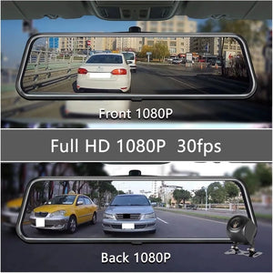 10'' 1080P Car Mirror Dash Cam DVR Rearview Camera Dual Lens IPS Touch Screen Stream Media Night Vision Drive Video Recorder (Co