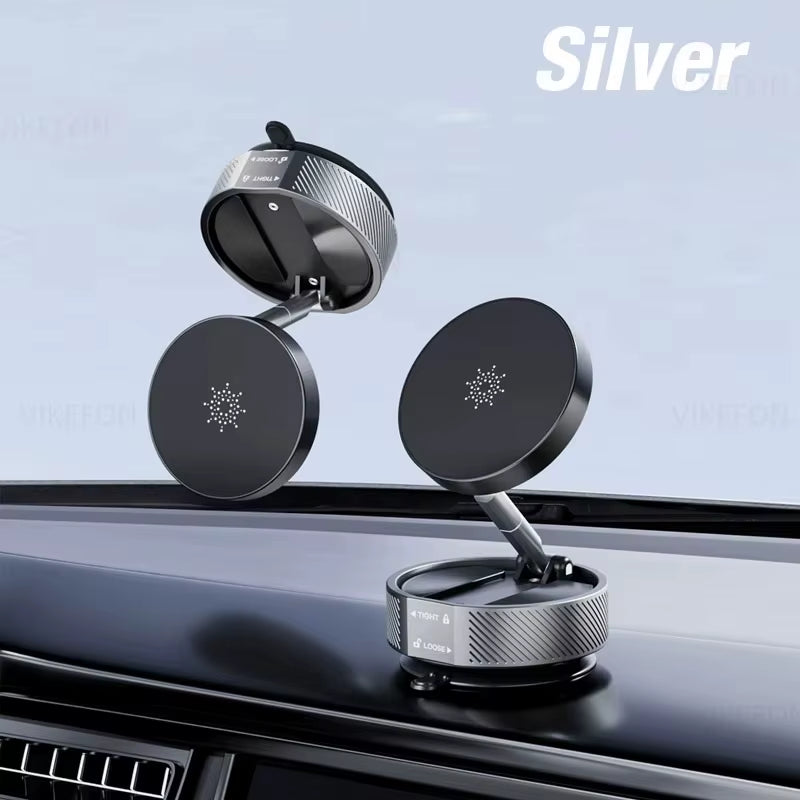 Foldable Car Phone Holder Vacuum Double-Sided Magnetic Dashboard GPS Stand for Magsafe Iphone 16-12 Pro Max Samsung Xiaomi Mount