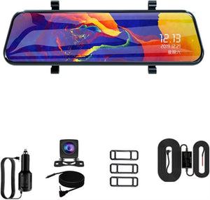 10'' 1080P Car Mirror Dash Cam DVR Rearview Camera Dual Lens IPS Touch Screen Stream Media Night Vision Drive Video Recorder (Co