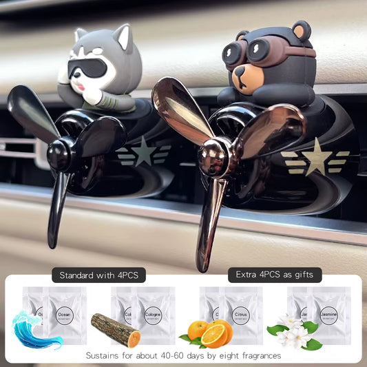 Rotating Propeller Pilot Bear Dog Car Air Fresheners Accessories Decorations Fun Vent Clip Perfume Diffuser Aroma Fragrance Men