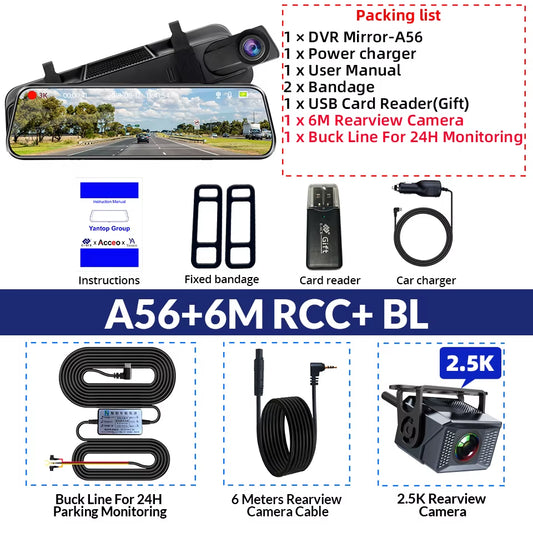 10" Smart Dash Cam 3K Front Optional 2.5K Rear Wifi 170° Super Night Vision Black Box GPS WIFI 24H Parking Monitor Loop Record