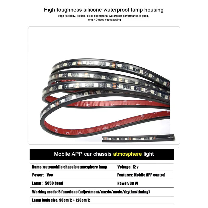 Car Flexible Underglow Strip Light Remote APP Control RGB Decorative Atmosphere Lamp Car Underbody Led Neon Decoration Light