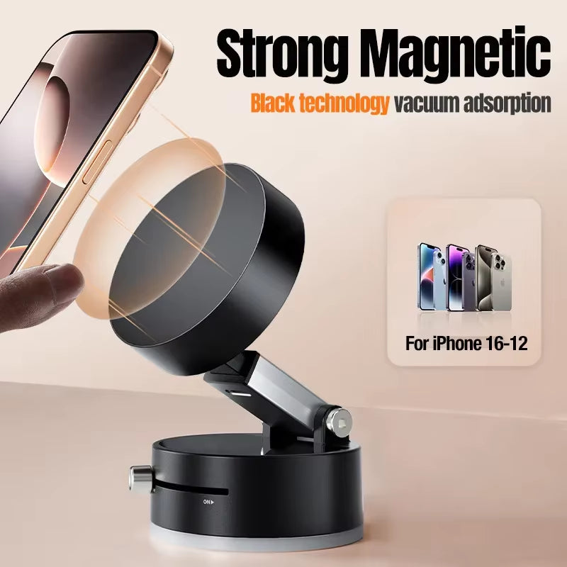 Foldable Car Phone Holder Vacuum Double-Sided Magnetic Dashboard GPS Stand for Magsafe Iphone 16-12 Pro Max Samsung Xiaomi Mount