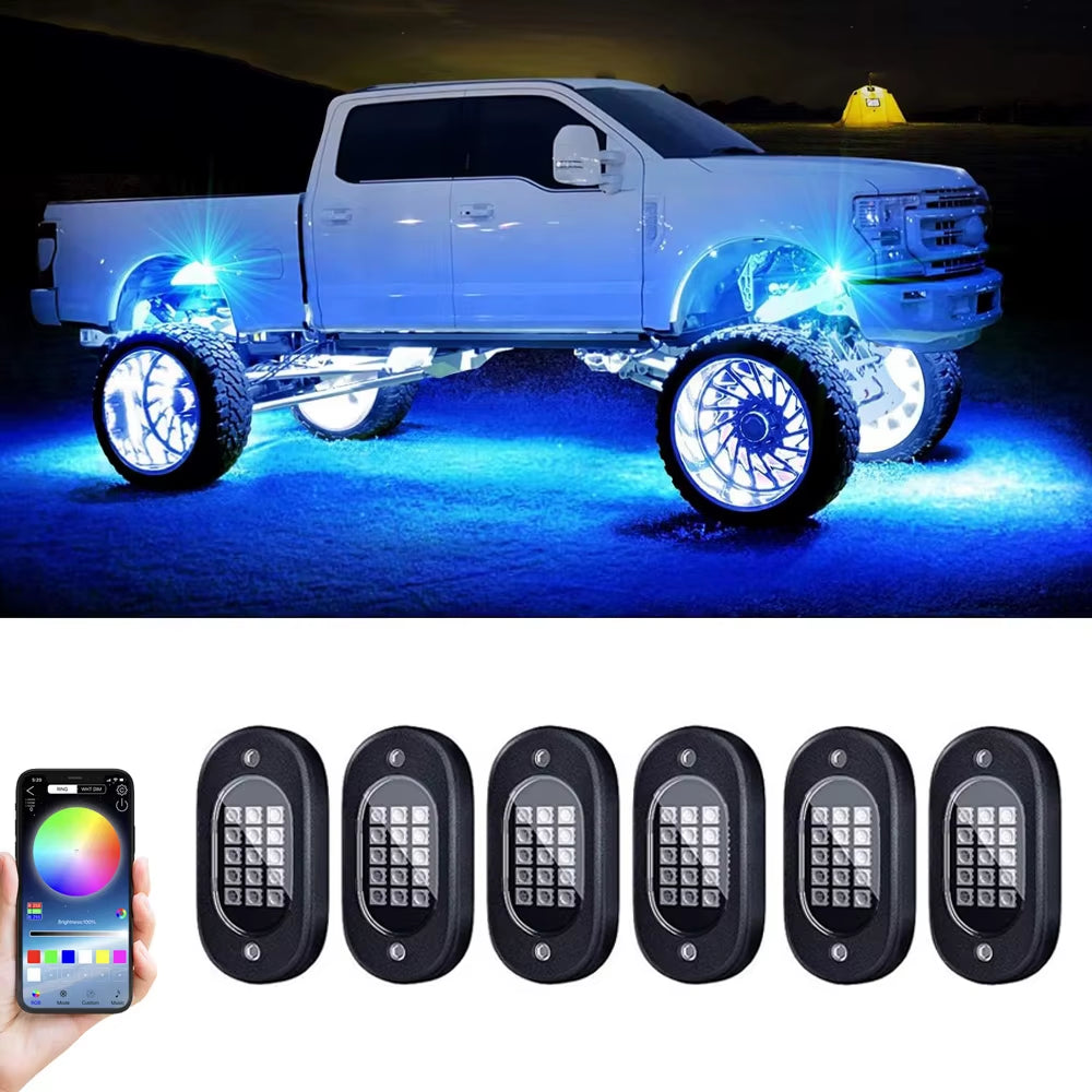 Car Underbody Lights Rock Lights Waterproof Underglow Car Led Ground Lighting App Control 12V Trail Rig Light Vehicle SUV Trucks