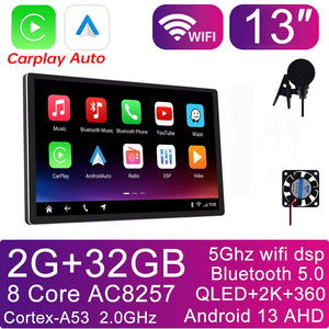 13 Inch 2 Din for Tesla-Style Car Android Radio Stereo Video Player GPS for 9/10-Inch Frame Panel 2Din Universal Carplay Auto