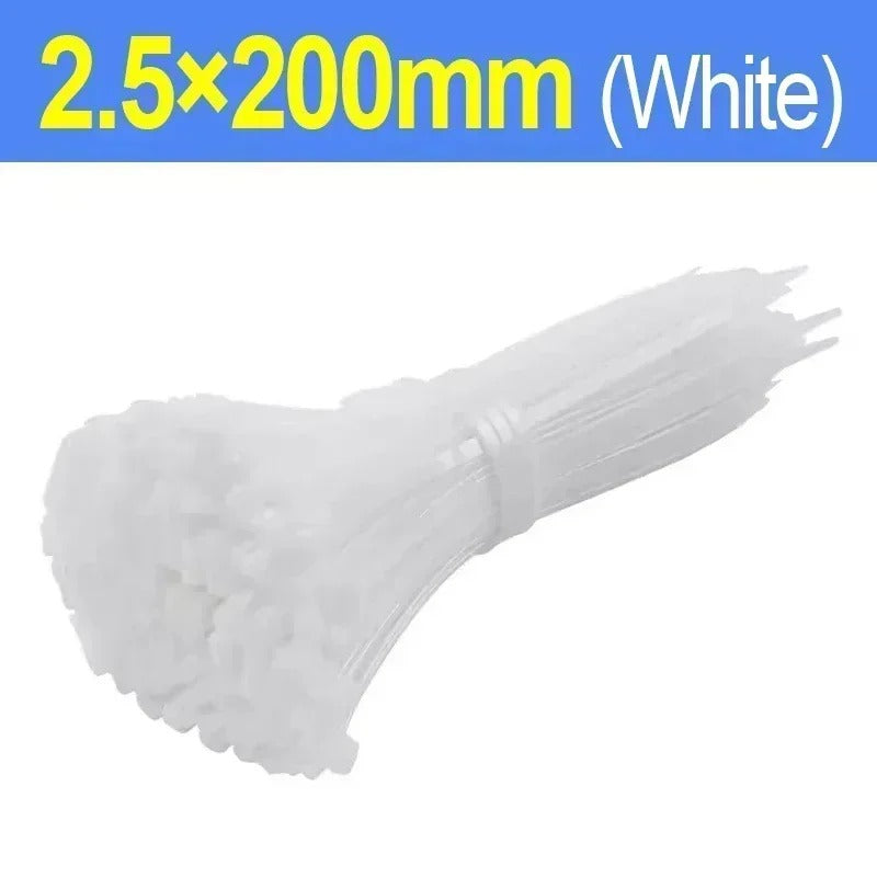 500/100Pcs Plastic Nylon Cable Ties Self-Locking Cord Ties Straps Adjustable Cables Fastening Loop Home Office Wire Zip Ties