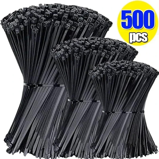 500/100Pcs Plastic Nylon Cable Ties Self-Locking Cord Ties Straps Adjustable Cables Fastening Loop Home Office Wire Zip Ties