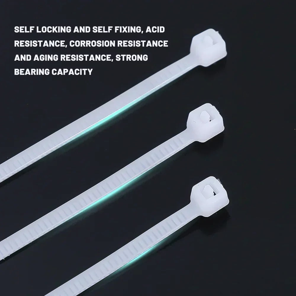 500/100Pcs Plastic Nylon Cable Ties Self-Locking Cord Ties Straps Adjustable Cables Fastening Loop Home Office Wire Zip Ties
